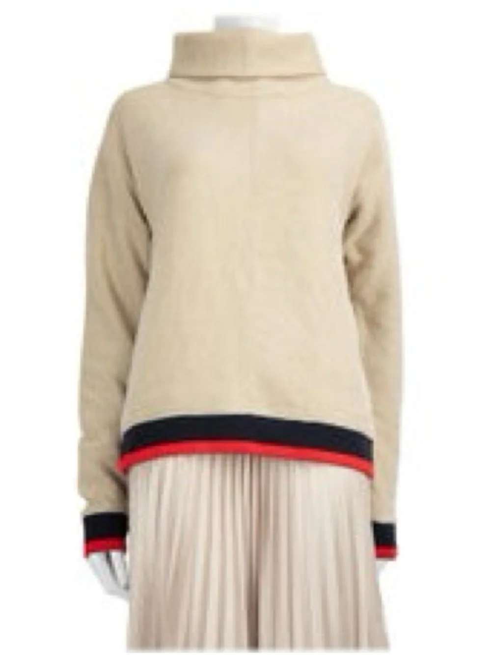 RARE Victoria Victoria Beckham | Beige Ribbed Cowl neck Zipper Striped Sweater L